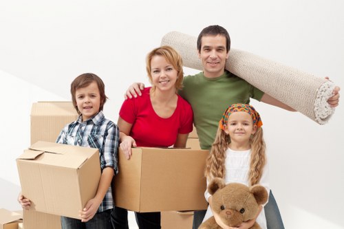 Office furniture and equipment being prepared for relocation